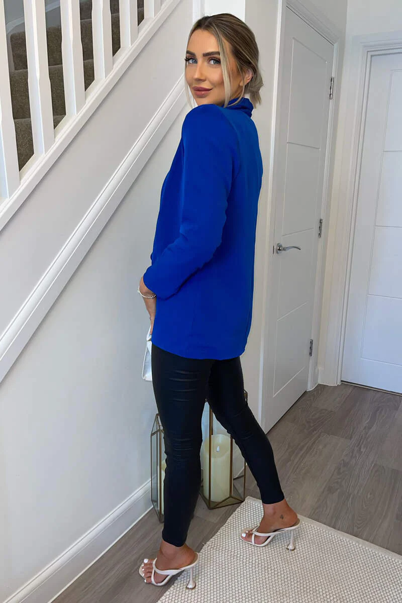 Blue Ruched Detail Sleeve Blazer - Image 3