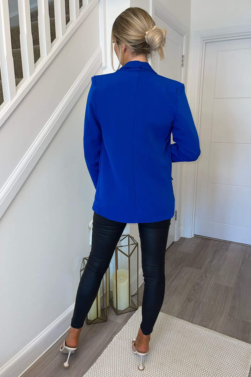 Blue Ruched Detail Sleeve Blazer - Image 4