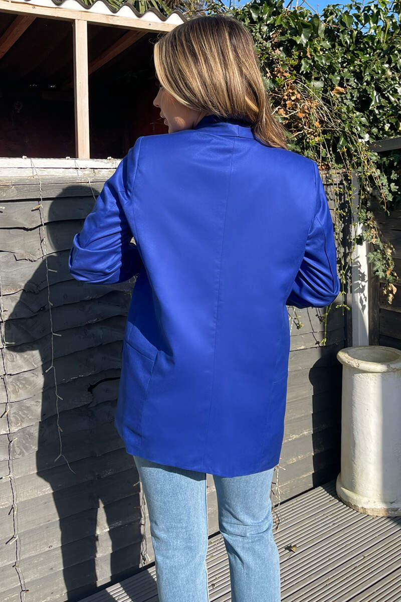 Blue Ruched Sleeve Blazer - Image 4