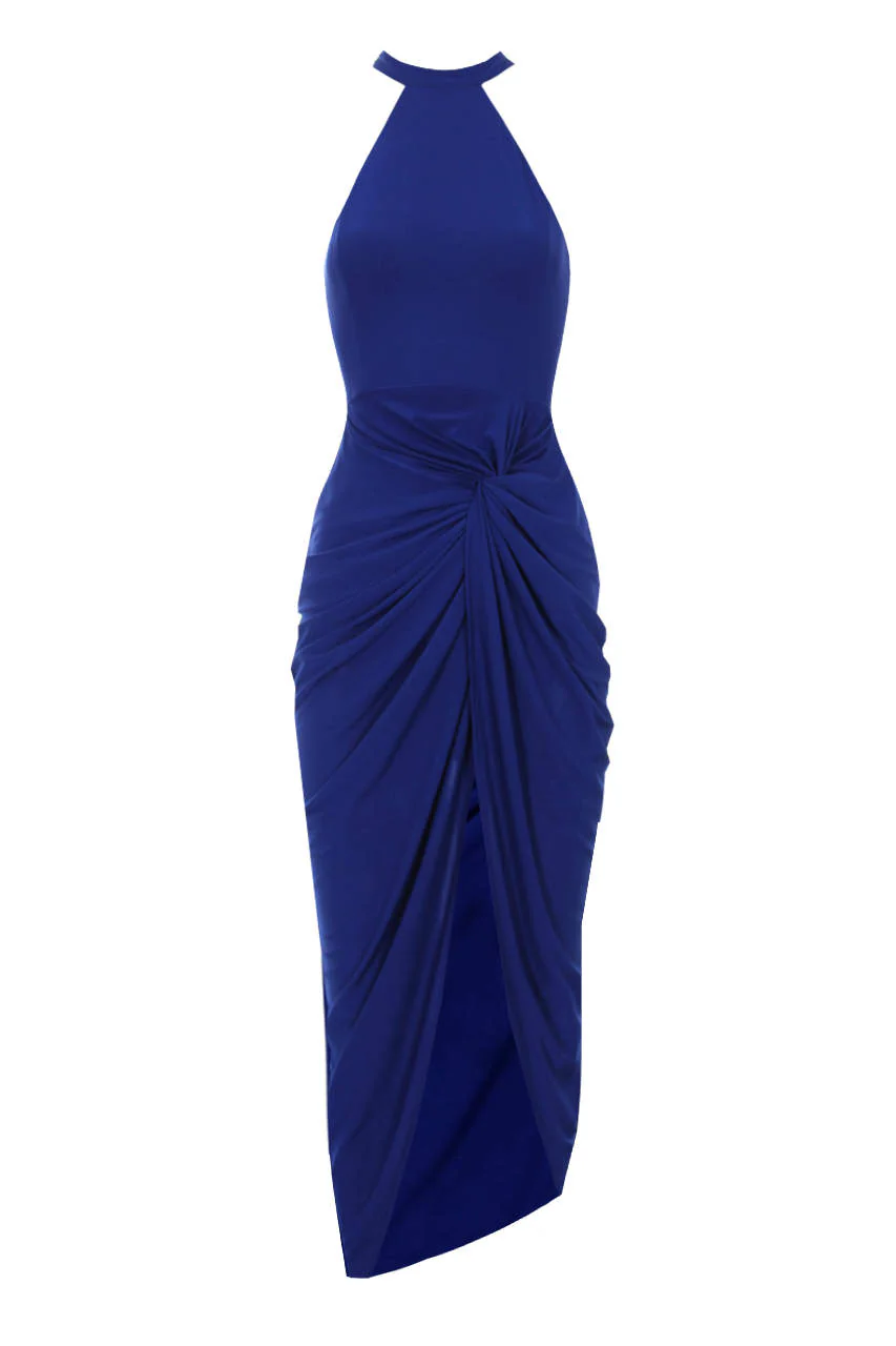 Blue Ruched Wrap Dress - Image 4