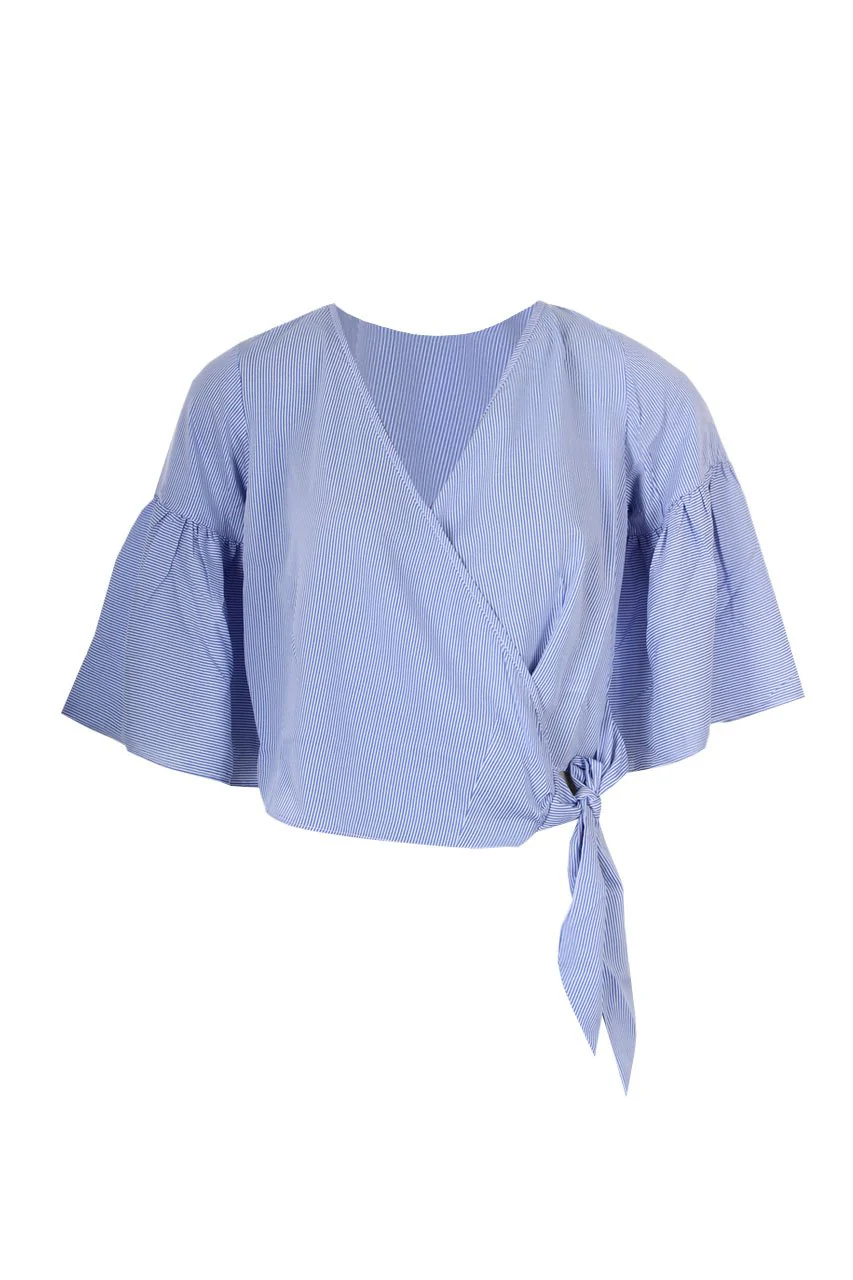 Blue Striped Crop Shirt Top - Image 4