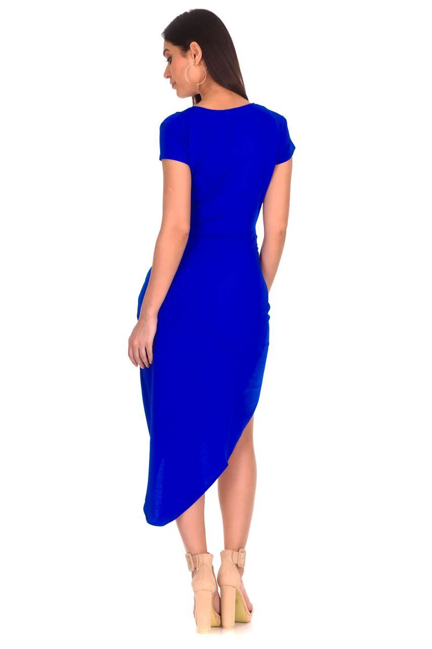 Blue Wrap Ruched Midi Dress - Image 3
