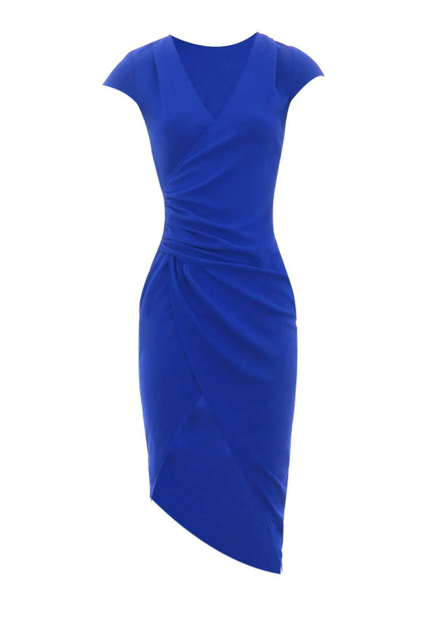 Blue Wrap Ruched Midi Dress - Image 4
