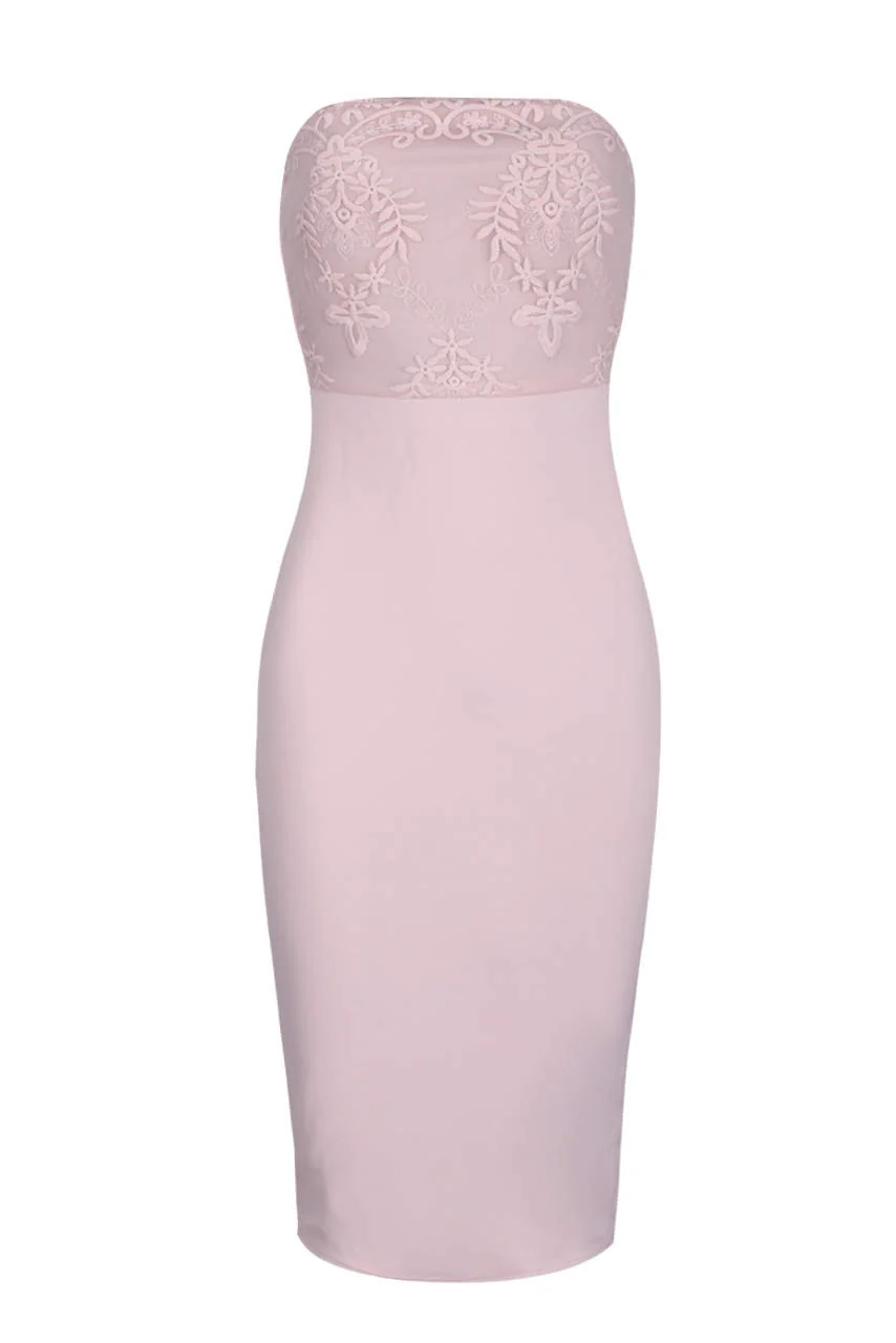 Blush Bandeau Embellished Mesh Midi Dress - Image 4