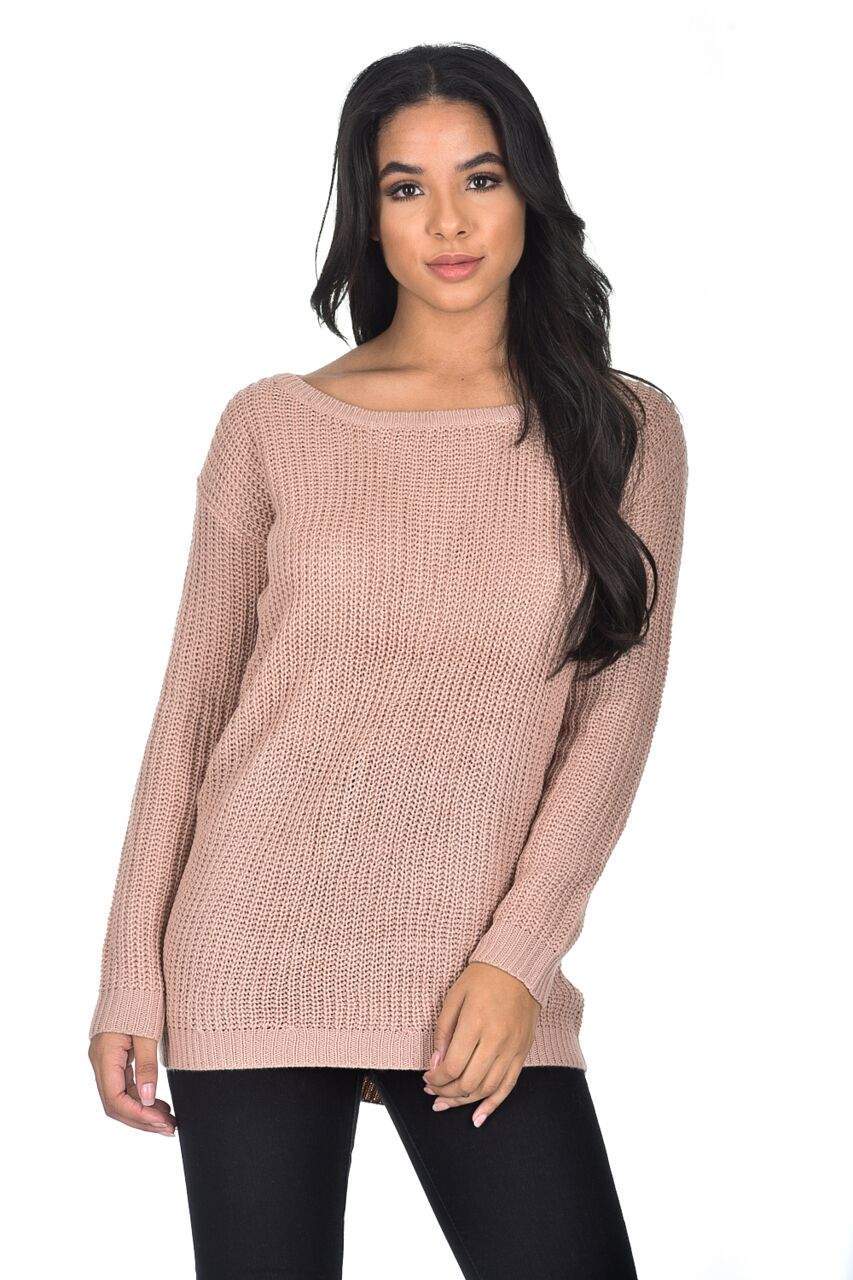 Blush Cable Knit Ladder Back Jumper - Image 2