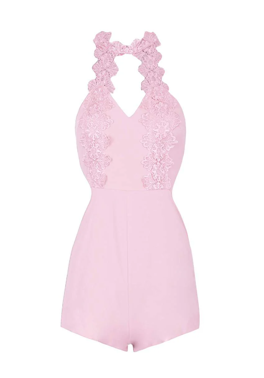 Blush Choker Embroidered Playsuit - Image 4