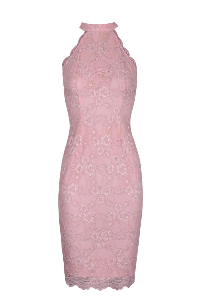 Blush Choker Neck Midi Lace Dress - Image 4