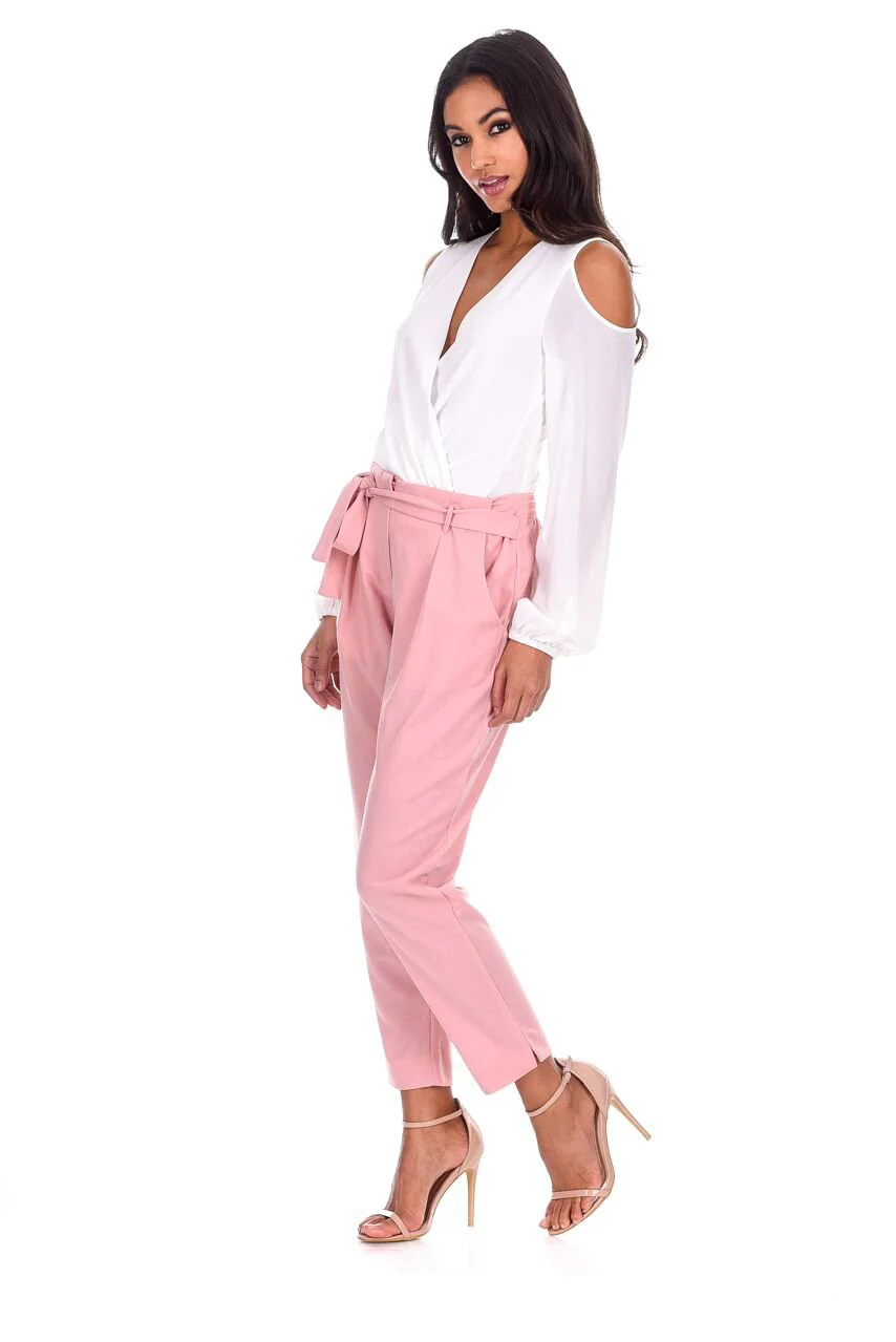 Blush Cropped Tie Belt Trousers - Image 2