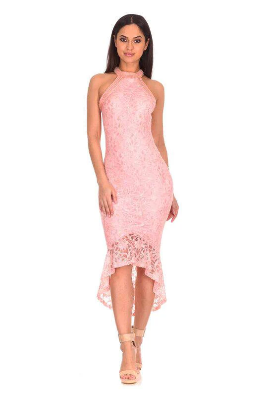 Blush Lace Choker Neck Dress - Image 2