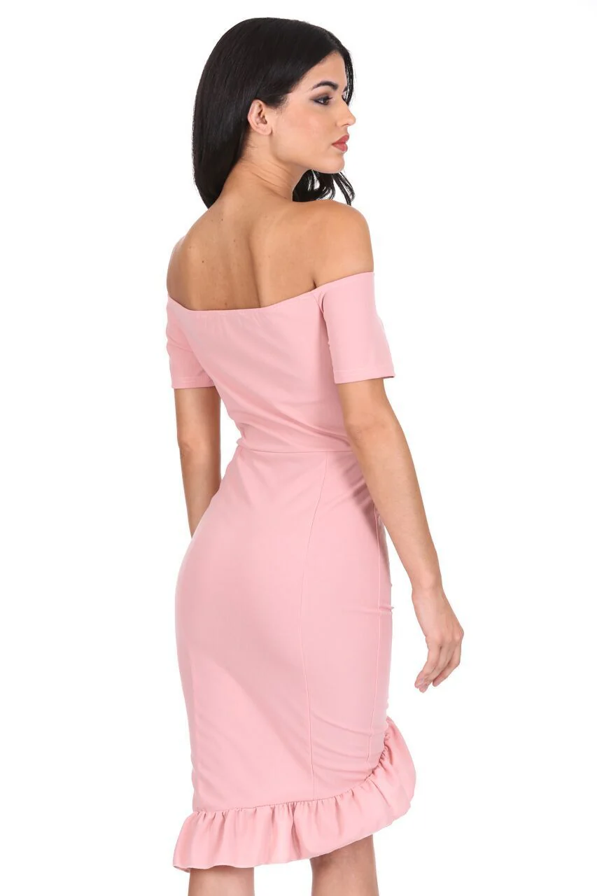 Blush Off The Shoulder Frill Detail Bodycon Dress - Image 3