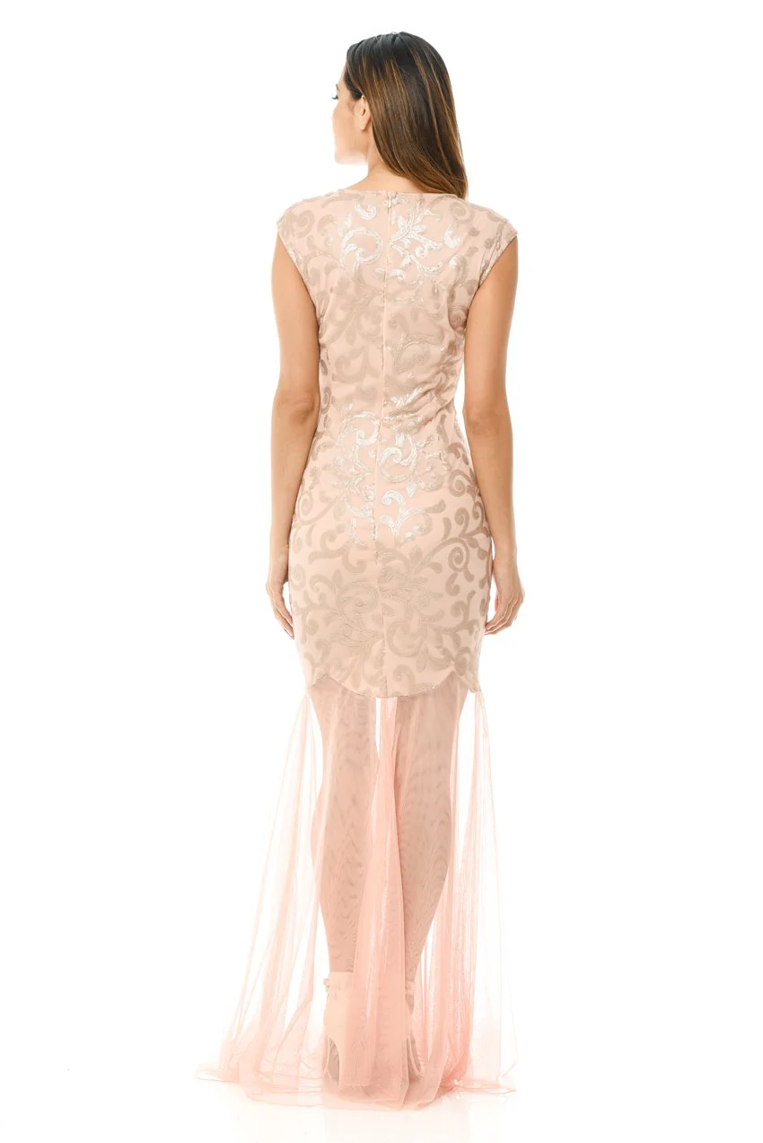 Blush Sequin Bodice Chiffon Maxi Dress - Image 3