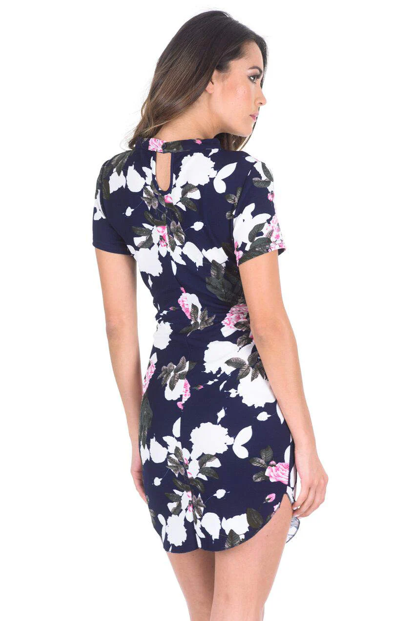 Bodycon Mini Navy Floral Dress - Image 3