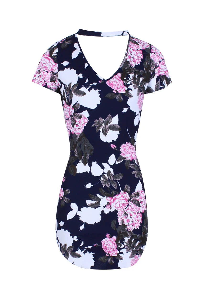 Bodycon Mini Navy Floral Dress - Image 4