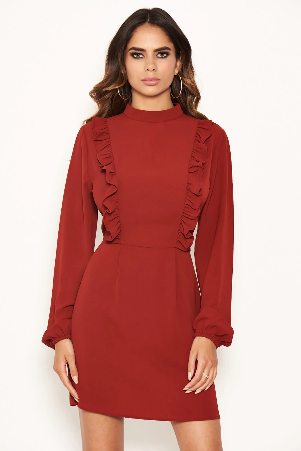 Brick High Neck Ruffle Dress - Image 4