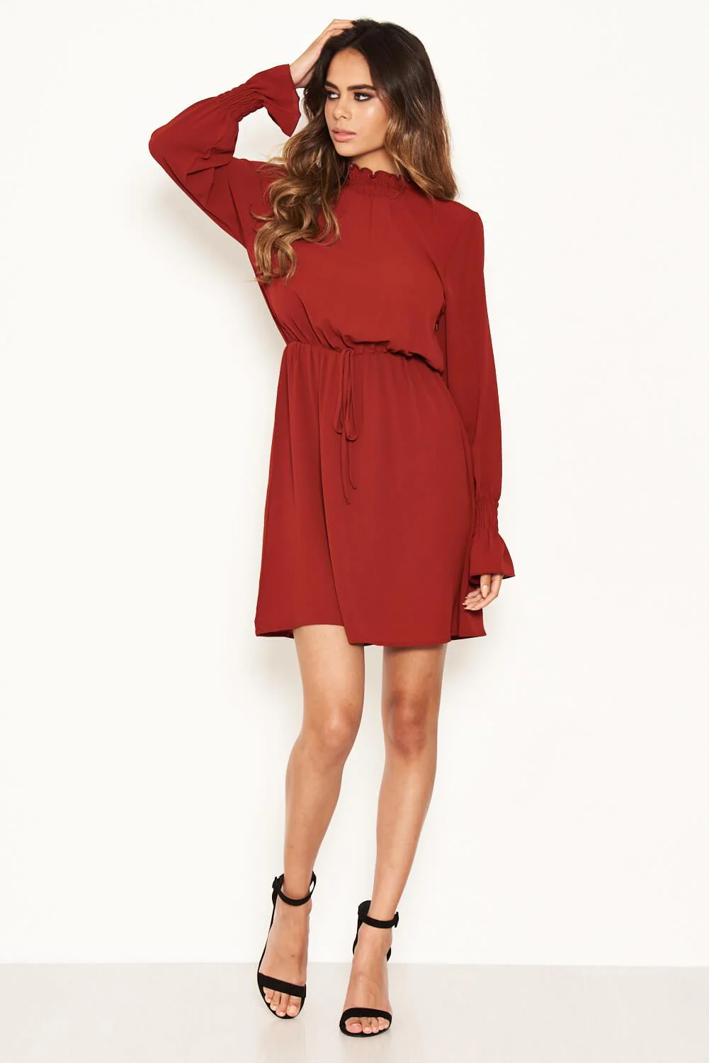 Brick High Neck Skater Dress - Image 2