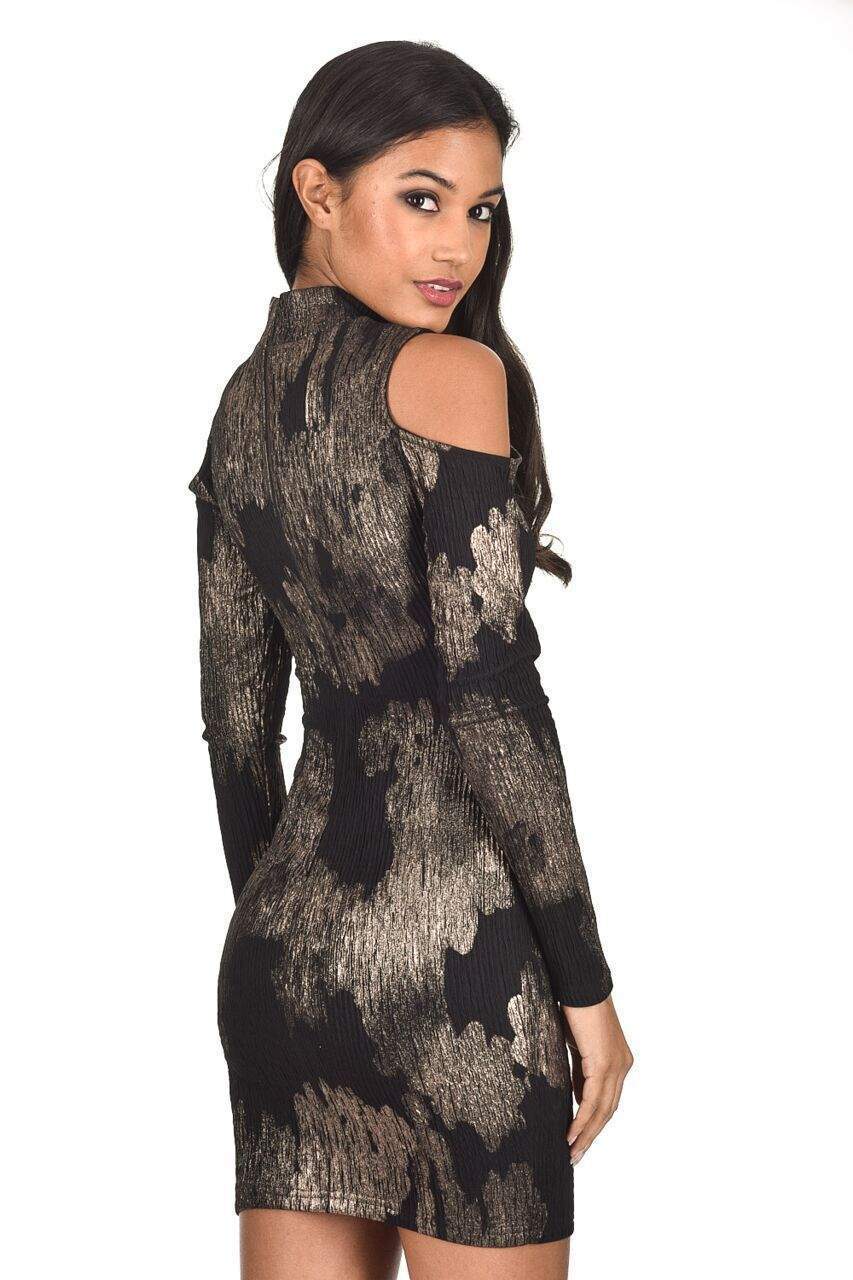 Bronze Off The Shoulder Crinkle Bodycon Mini Dress - Image 3