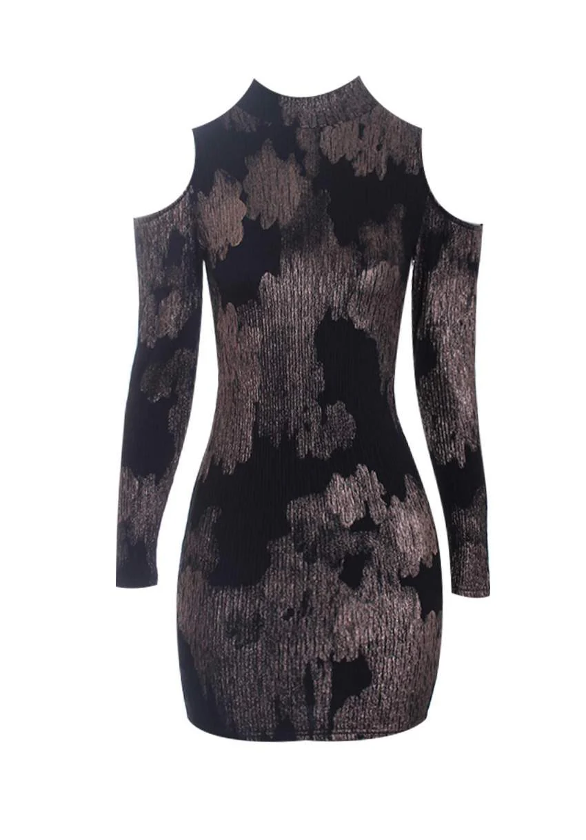 Bronze Off The Shoulder Crinkle Bodycon Mini Dress - Image 4
