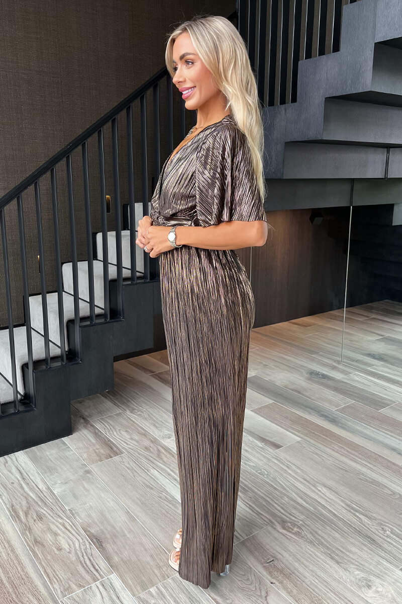 Bronze Plisse Buckle Detail Wrap Jumpsuit - Image 2