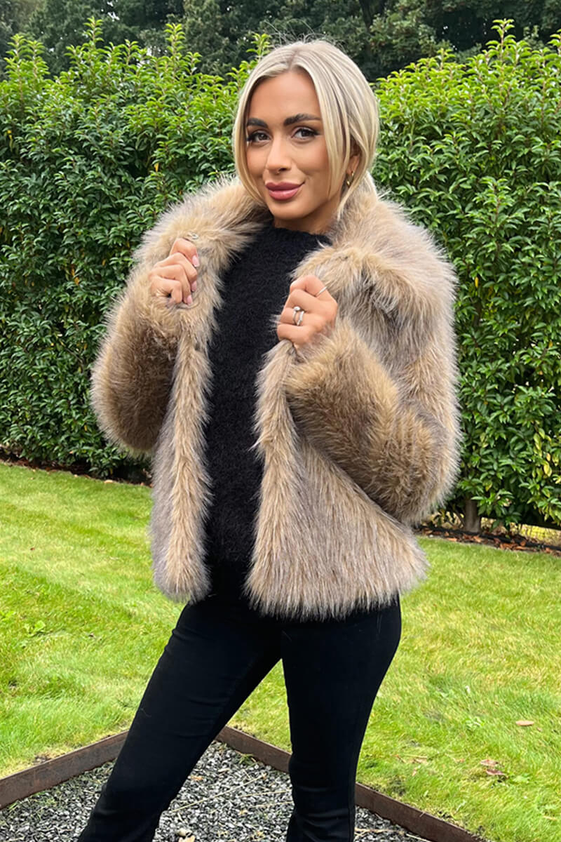 Brown Faux Fur Short Jacket - Image 3