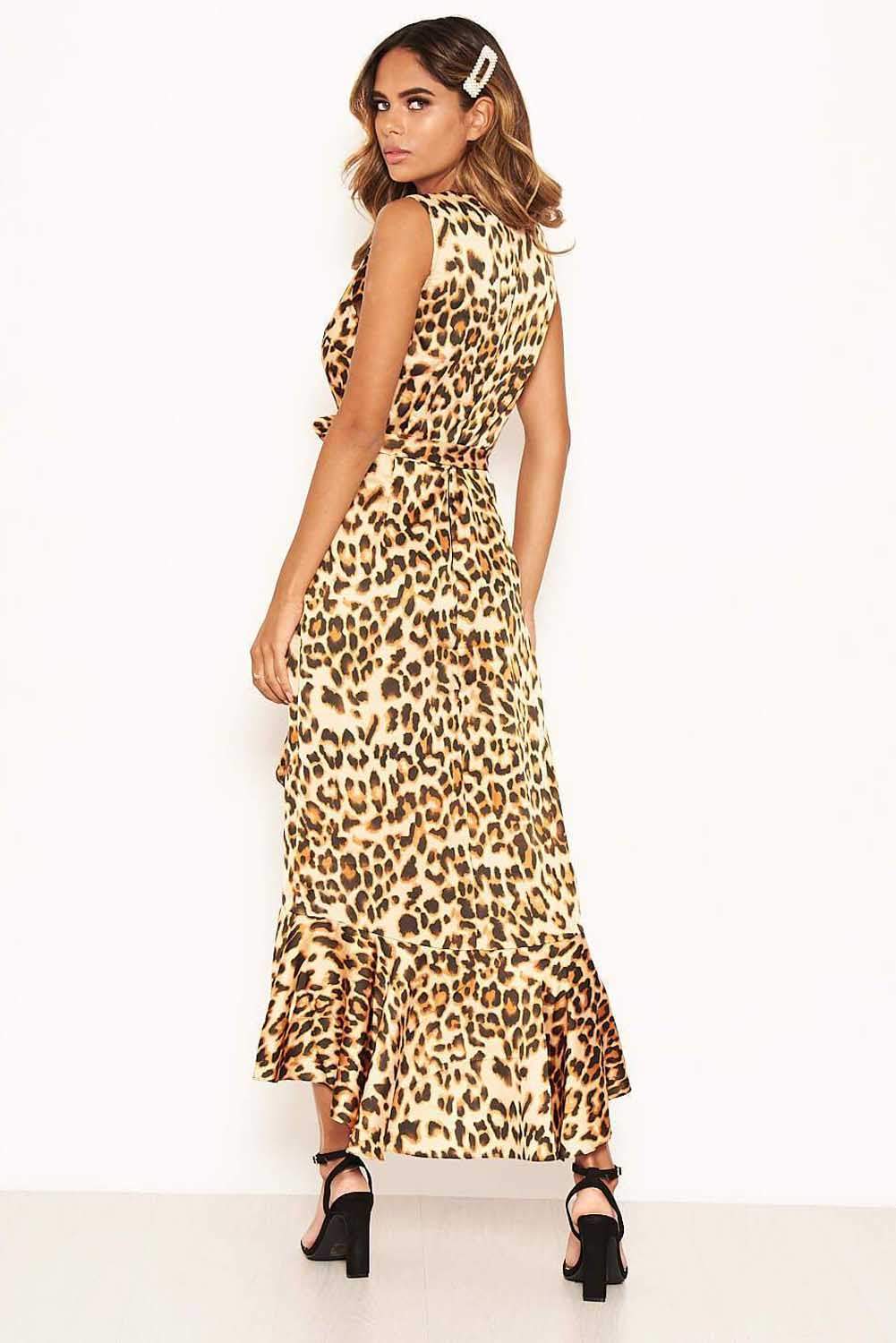 Brown Leopard Print Frill Hem Maxi Dress - Image 4