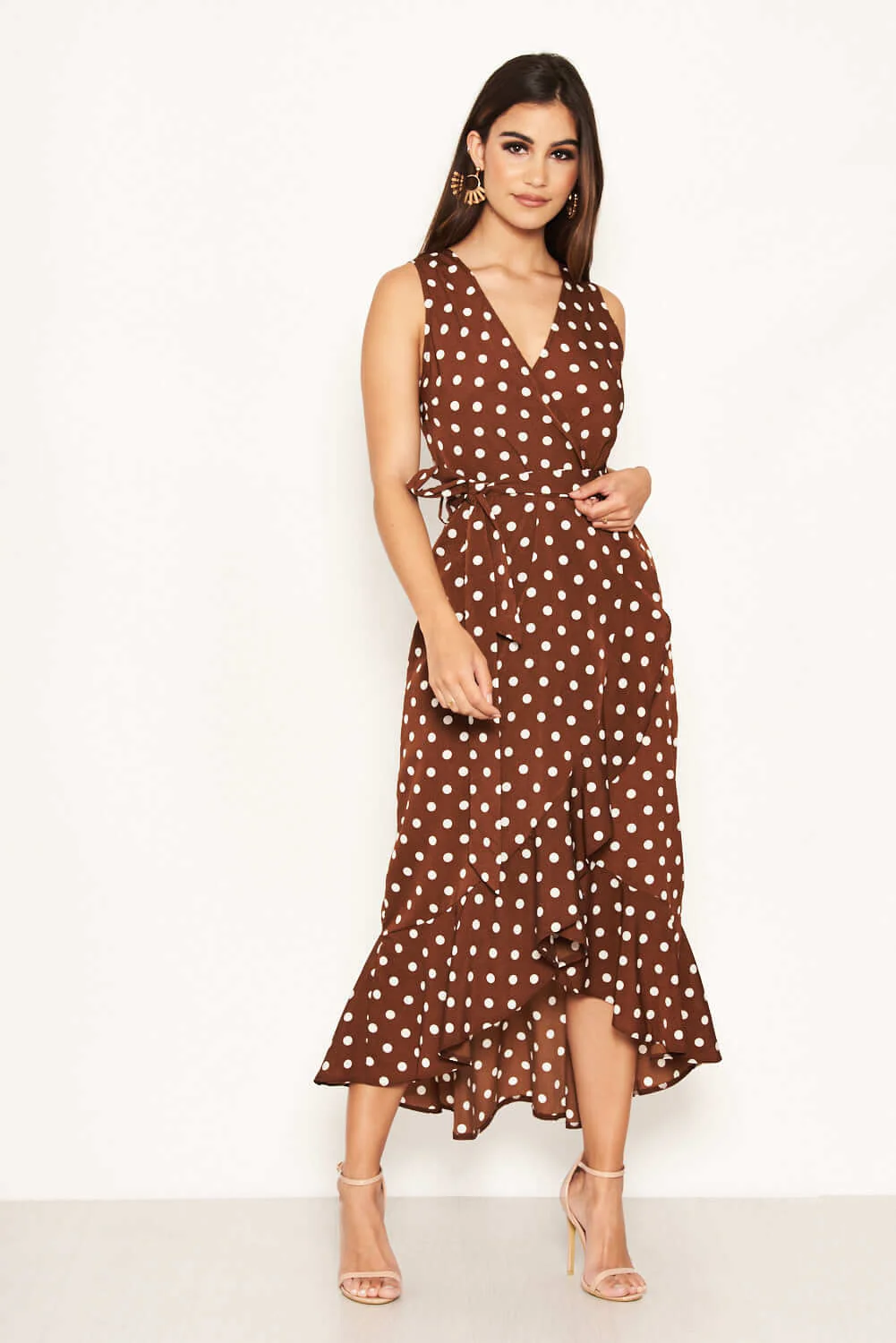 Brown Polka Dot Wrap Dress - Image 2