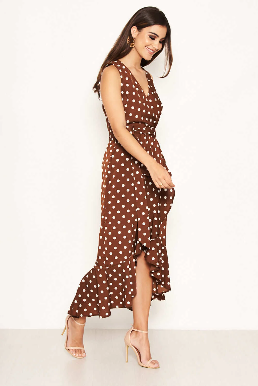 Brown Polka Dot Wrap Dress - Image 6