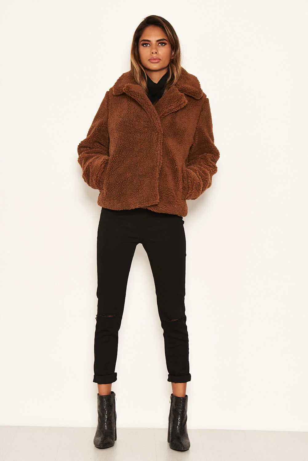 Brown Teddy Faux Fur Short Coat - Image 2