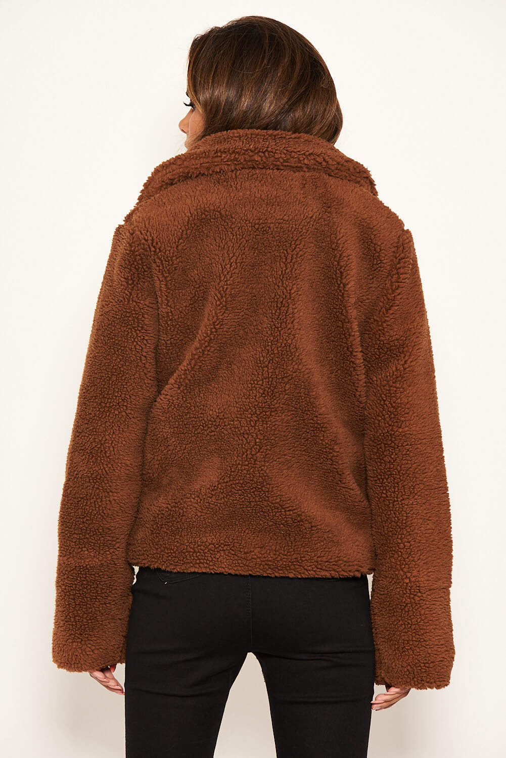 Brown Teddy Faux Fur Short Coat - Image 3