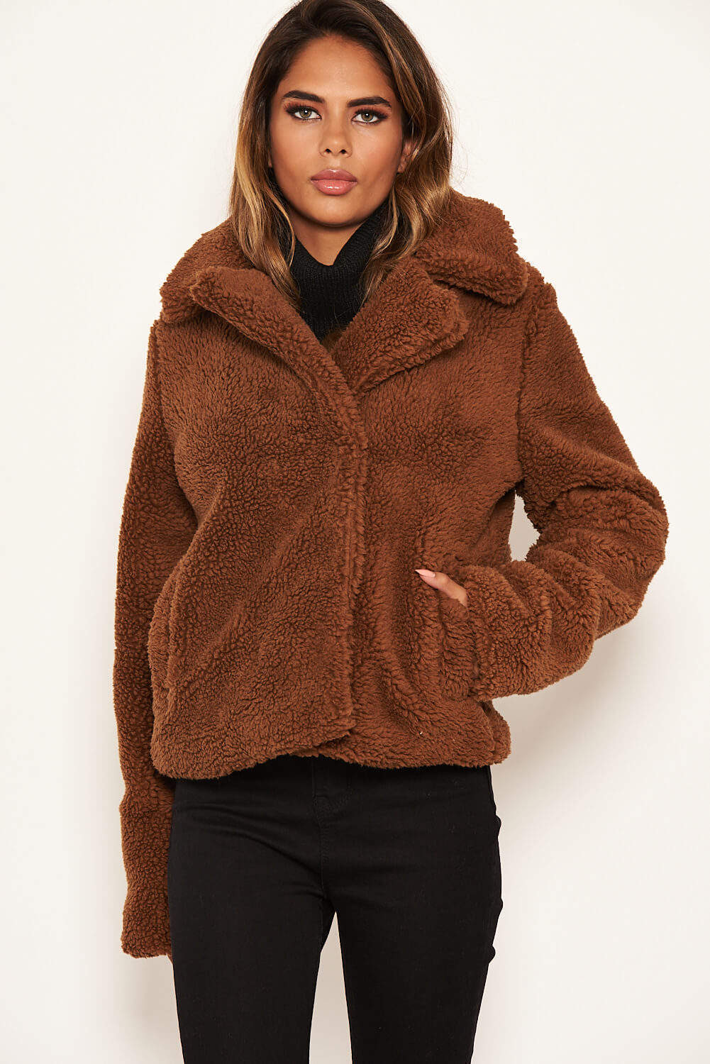 Brown Teddy Faux Fur Short Coat - Image 4