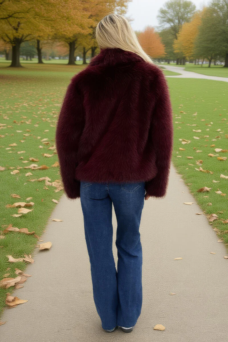 Burgundy Faux Fur Short Jacket - Image 11