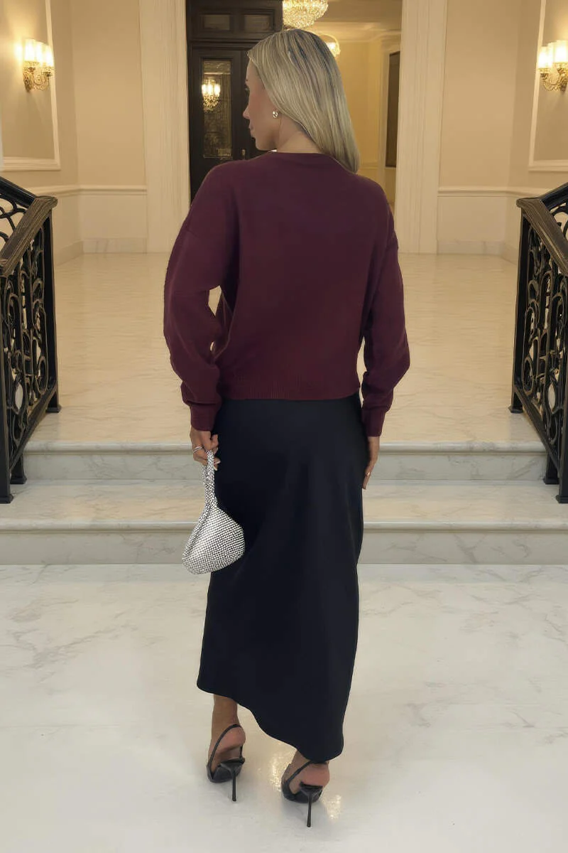 Burgundy Jewel Embellished Neck Jumper - Image 5