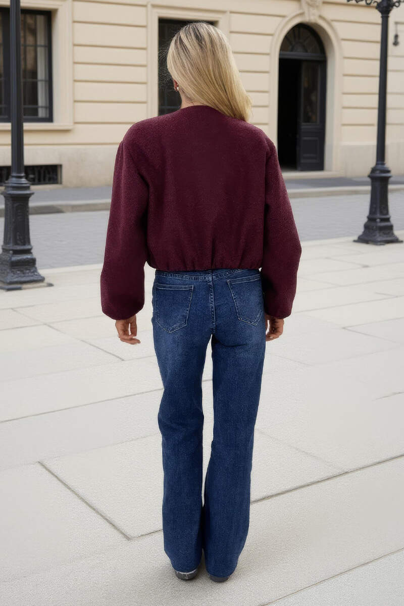 Burgundy Marl Bubble Hem Zip Up Bomber Jacket - Image 5
