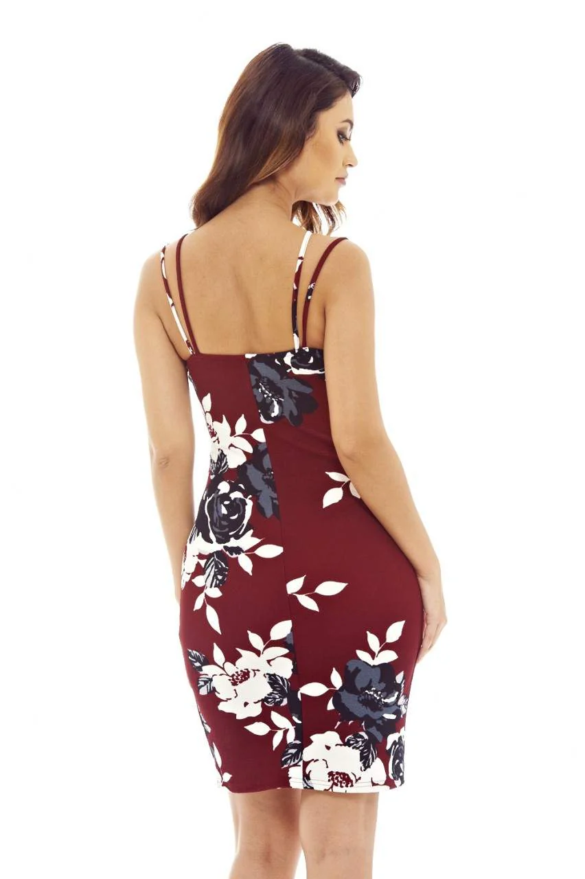 Burgundy Mini Dress with Floral Printed Detail - Image 4