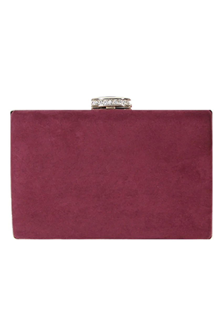 Burgundy Suede Box Clutch with Jewel Clasp