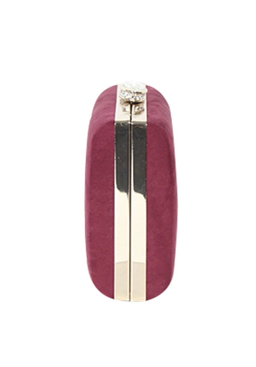 Burgundy Suede Box Clutch with Jewel Clasp - Image 2