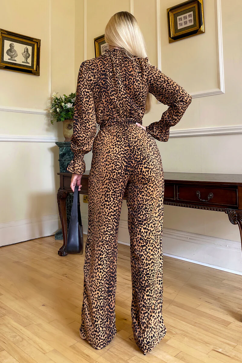 Camel Animal Belted Frill Cuff Sleeve Jumpsuit - Image 4