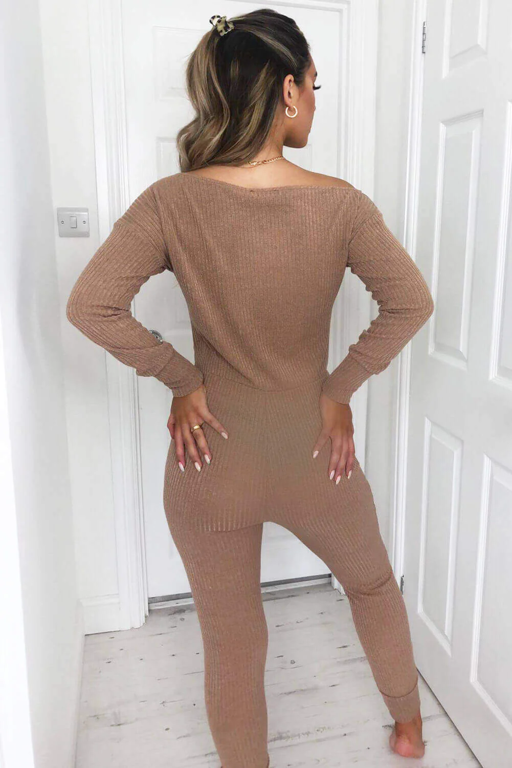 Camel Knitted Long Sleeve Jumpsuit - Image 5
