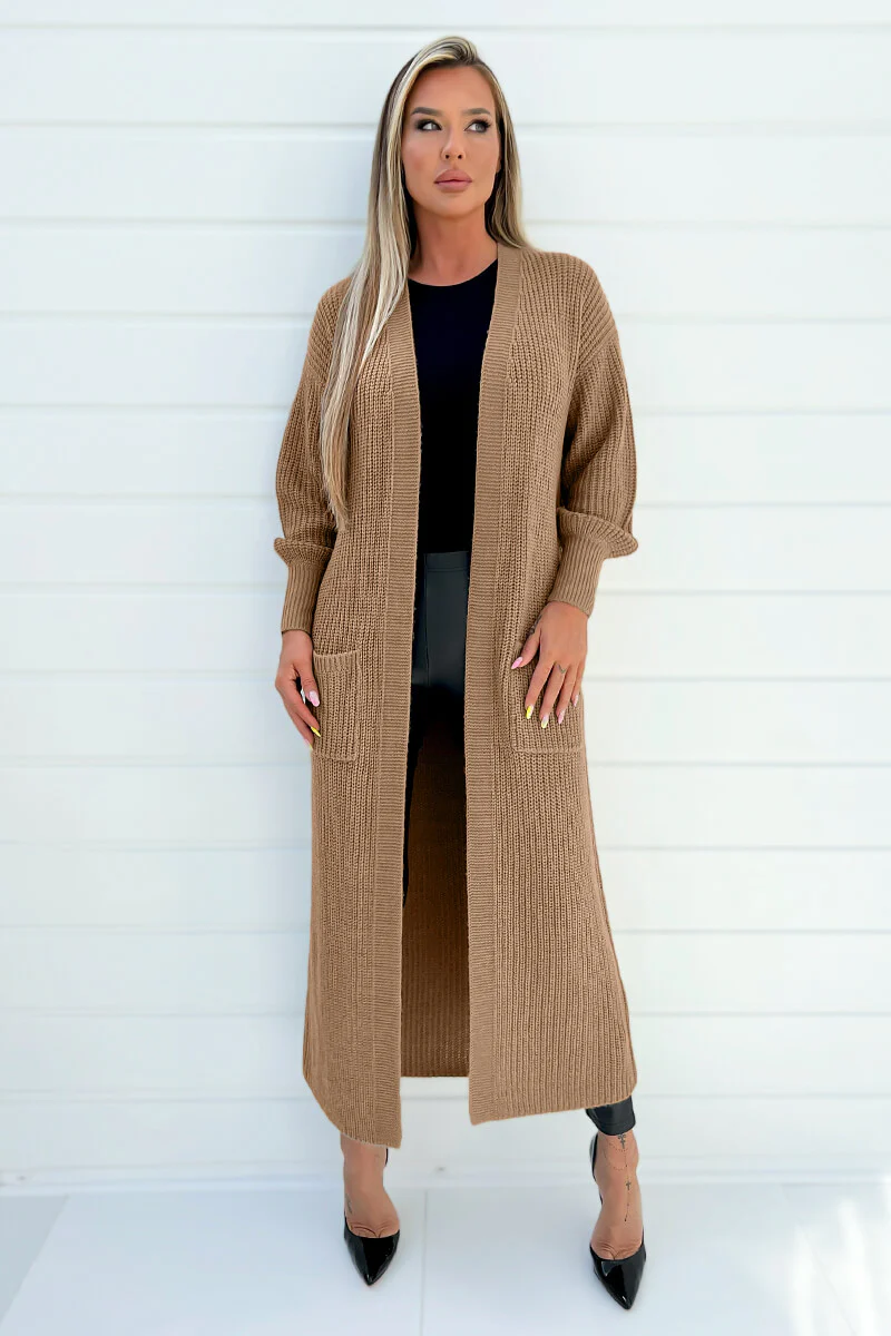 Camel Maxi Knitted Cardigan - Image 2