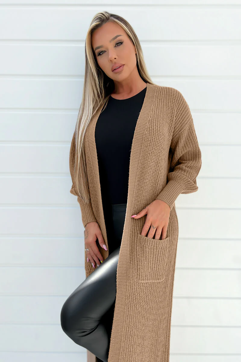 Camel Maxi Knitted Cardigan - Image 3