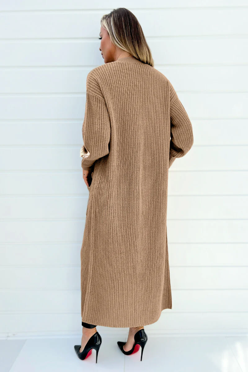 Camel Maxi Knitted Cardigan - Image 4