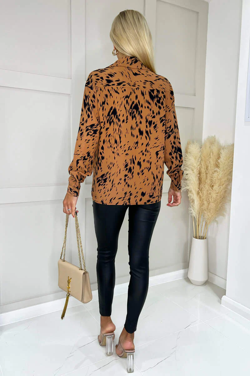 Camel Print Button Front Long Sleeve Shirt - Image 5