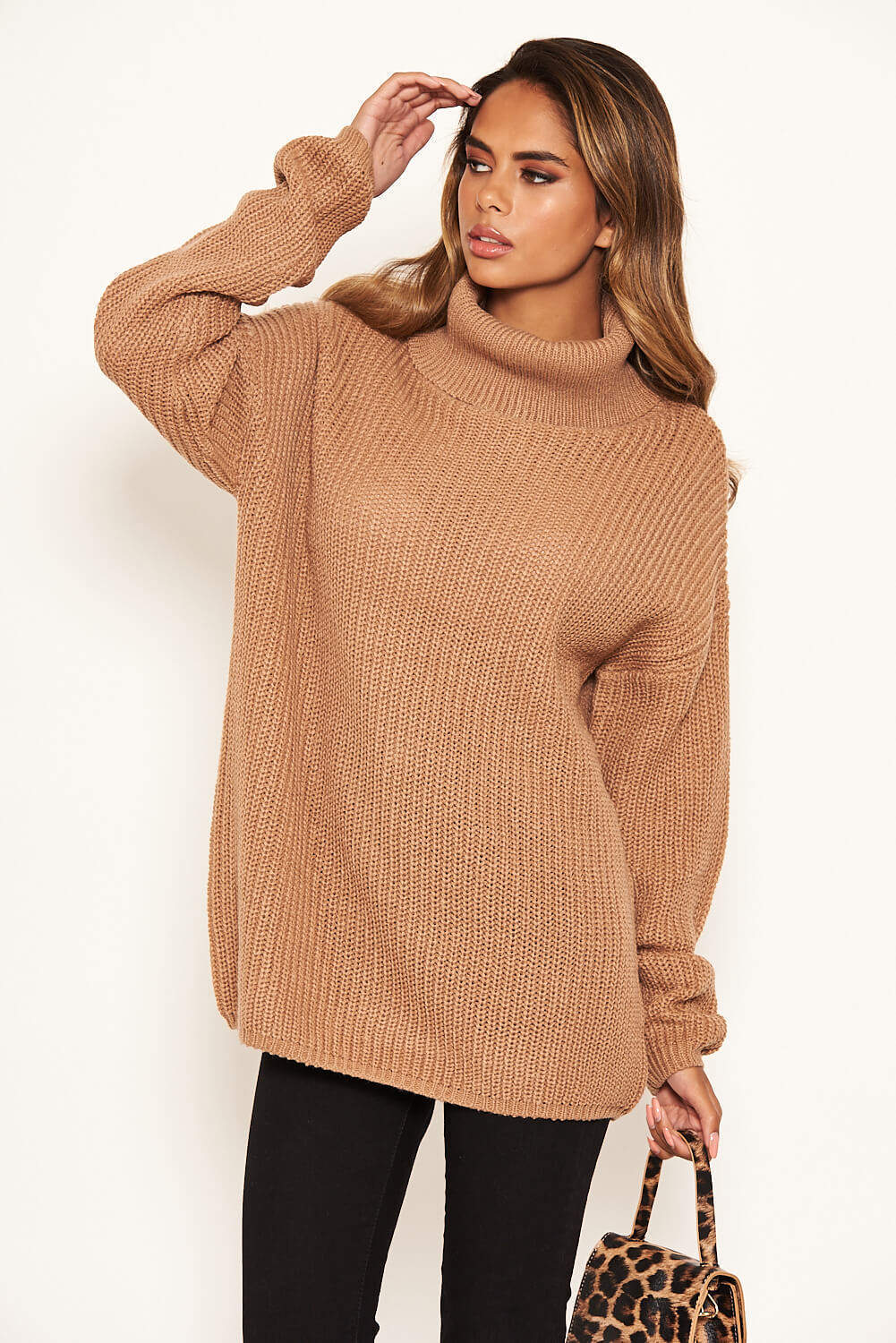 Camel Roll Neck Knit Jumper - Image 5