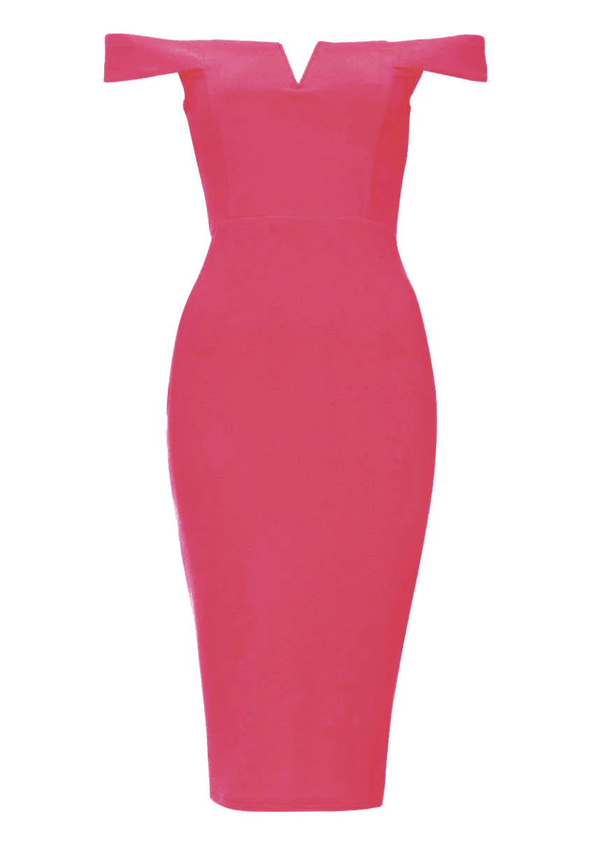 Cerise Bardot Bodycon Dress - Image 4