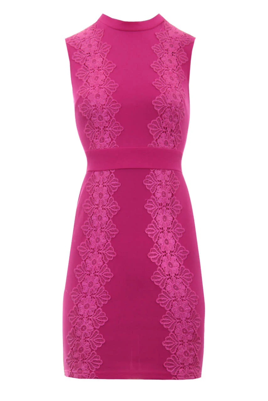 Cerise Crochet Detail High Neck Midi Dress - Image 4