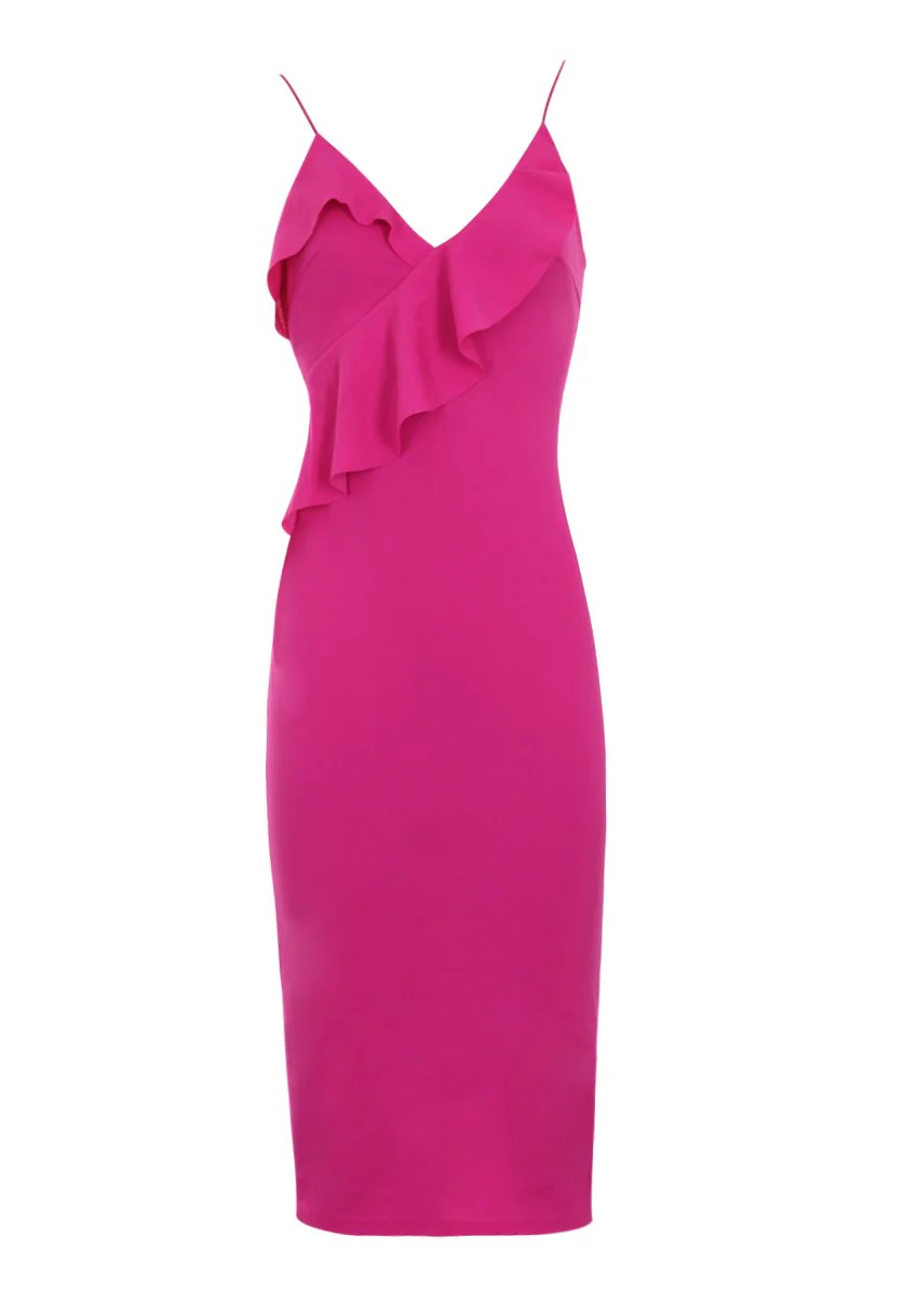 Cerise Frill Front Bodycon Dress - Image 4