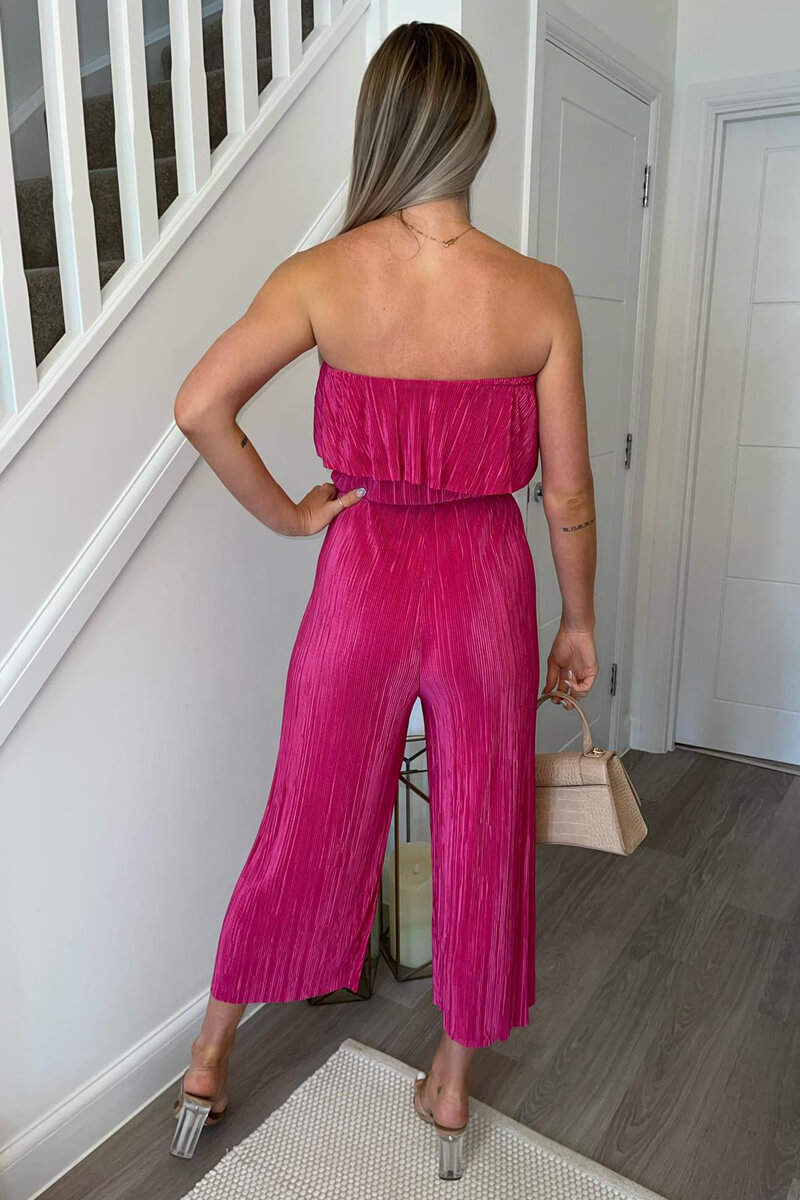 Cerise Plisse Bardot Jumpsuit - Image 4