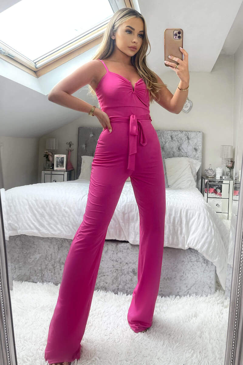 Cerise V-Buckle Belted Full Length Jumpsuit - Image 2