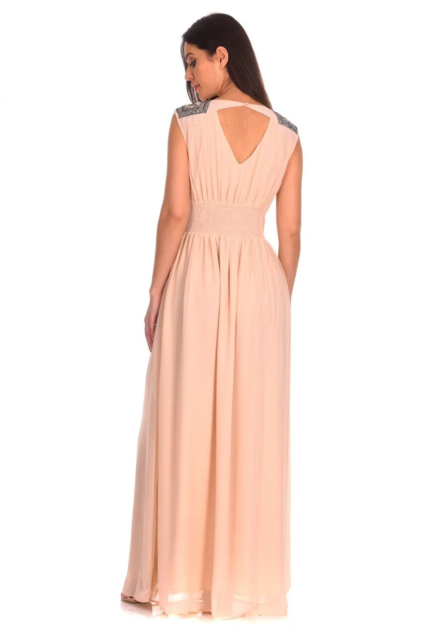 Champagne Embellished Maxi Dress - Image 3