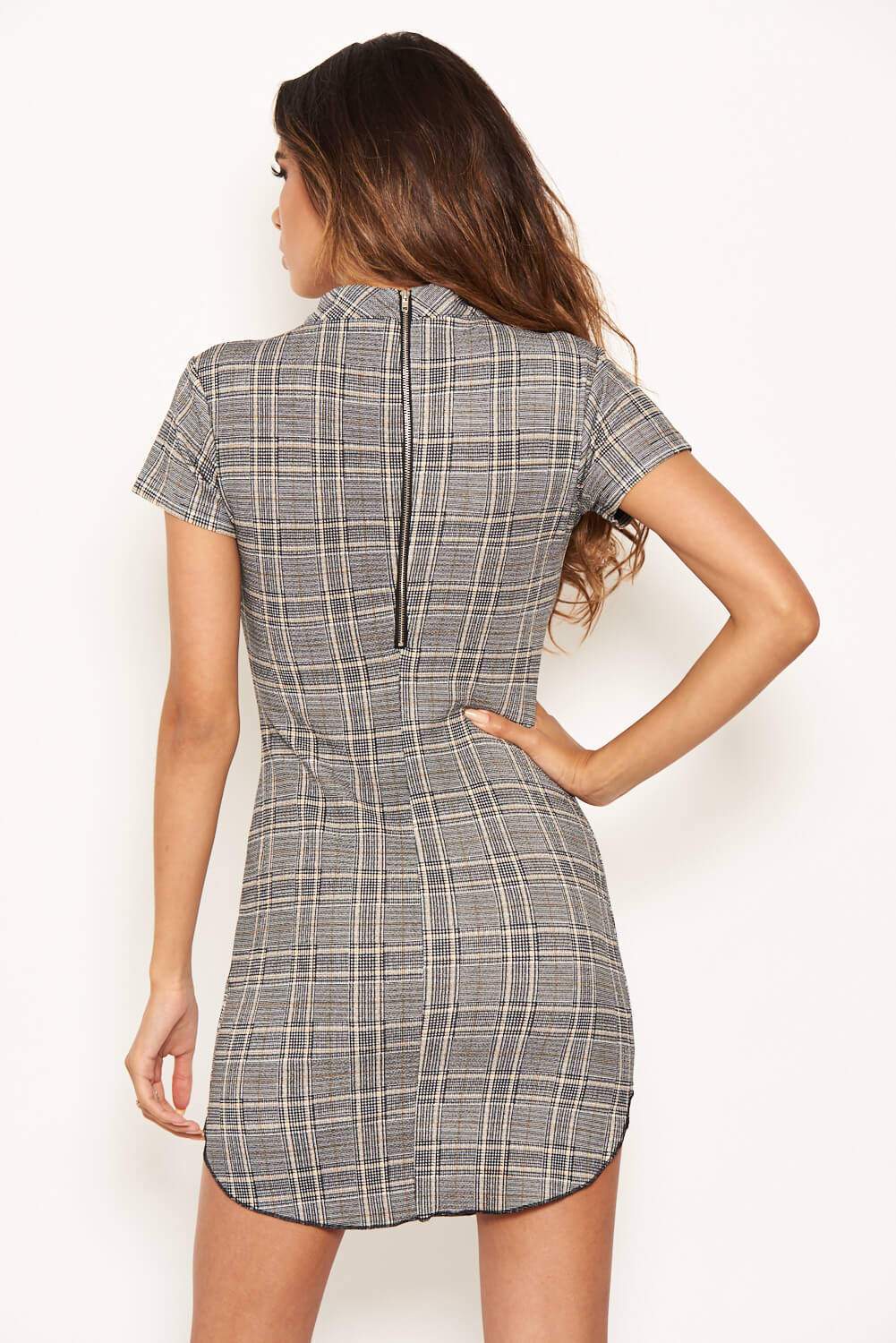 Check Print High Neck Bodycon Dress - Image 5