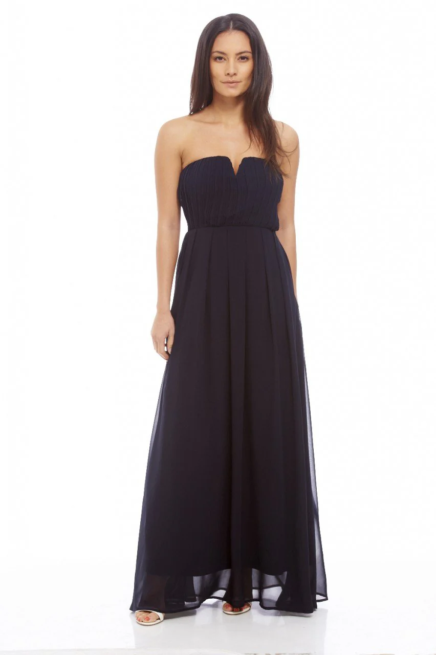 Chiffon Pleat Front Plain Maxi Dress - Image 2